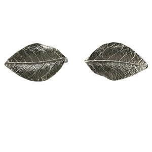 Vintage Crown Trifari Brushed Silver Tone Leaf Clip On Earrings